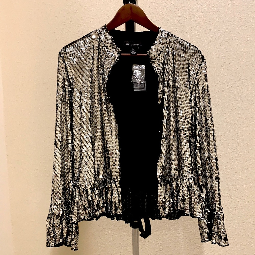 INC Silver Sequin Peplum Blazer, Size S, Silver Color, NWT